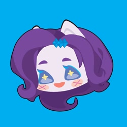 Size: 1000x1000 | Tagged: safe, artist:ushigow, part of a set, rarity, human, equestria girls, g4, blue background, blush sticker, blushing, bust, chibi, eared humanization, hairpin, head only, humanized, simple background, solo