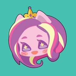 Size: 1000x1000 | Tagged: safe, artist:ushigow, part of a set, princess cadance, human, equestria girls, g4, blush sticker, blushing, bust, chibi, crown, eared humanization, green background, head only, humanized, jewelry, regalia, simple background, solo