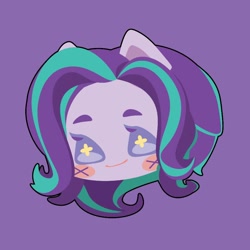 Size: 1000x1000 | Tagged: safe, artist:ushigow, part of a set, starlight glimmer, human, equestria girls, g4, blush sticker, blushing, bust, chibi, eared humanization, head only, humanized, purple background, simple background, solo