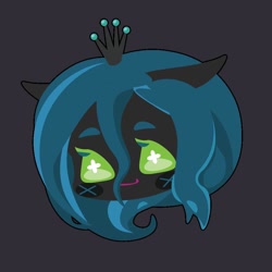 Size: 1000x1000 | Tagged: safe, artist:ushigow, part of a set, queen chrysalis, human, equestria girls, g4, blush sticker, blushing, bust, chibi, eared humanization, head only, humanized, simple background, solo