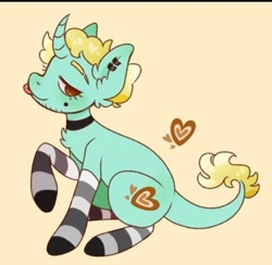 Size: 712x696 | Tagged: safe, artist:inky_sparrow, oc, oc only, oc:copperfrost, pony, unicorn, :p, chest fluff, clothes, digital art, heart, mole, socks, solo, striped socks, tail, tongue out