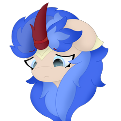 Size: 1080x1080 | Tagged: safe, artist:sodapop sprays, oc, oc only, oc:cobalt flame, kirin, pony, bust, kirin oc, sad, simple background, solo, transparent background