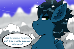 Size: 1280x853 | Tagged: safe, artist:brushwork, oc, oc only, oc:cloud cover, pony, funny, implied food baby, implied pregnancy, out of context, question, solo, tumblr, tumblr comic