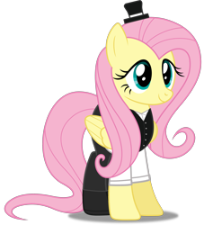 Size: 3797x4000 | Tagged: safe, artist:dashiesparkle, artist:edy_january, edit, vector edit, fluttershy, pegasus, pony, g4, balenciaga, balenciaga fashion show 2023, base used, black vest, clothes, costume, denim, fashion, fashion show, france, hat, jeans, link in description, long pants, model, modeling, outfit, pants, shoes, simple background, skirt, solo, stellys, transparent background, vector, white shirt