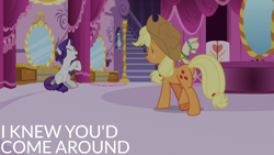 Size: 1920x1080 | Tagged: safe, edit, edited screencap, editor:quoterific, screencap, applejack, rarity, earth pony, pony, unicorn, g4, honest apple, carousel boutique, cute, jackabetes, raribetes