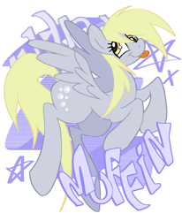 Size: 742x900 | Tagged: safe, artist:muffinz, derpy hooves, pegasus, pony, g4, :p, graffiti, pixel-crisp art, silly, silly face, simple background, solo, text, tongue out, white background