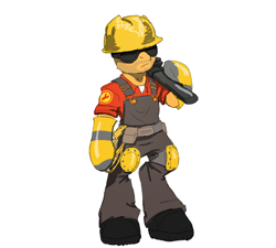 Size: 880x791 | Tagged: safe, artist:solixy406, pony, semi-anthro, arm hooves, clothes, engineer, engineer (tf2), glasses, helmet, ponified, simple background, solo, team fortress 2, white background, wrench