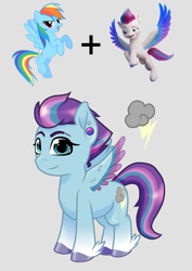 Size: 2893x4092 | Tagged: safe, artist:horsesrnaked, rainbow dash, zipp storm, oc, oc:stormy daze, pegasus, pony, g4, g5, cloud, coat markings, colored wings, cutie mark, ear piercing, earring, eyebrow slit, eyebrows, feathered fetlocks, flying, fusion, fusion:rainbow dash, fusion:zipp storm, jewelry, lightning, long tail, looking at you, piercing, pride, pride flag, short mane, smiling, smiling at you, smirk, socks (coat markings), spread wings, standing, tail, unshorn fetlocks, wings, zipp and her heroine