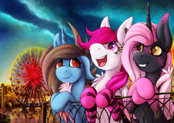 Size: 1750x1237 | Tagged: safe, artist:jamescorck, oc, oc only, pegasus, pony, unicorn, female, ferris wheel, mare