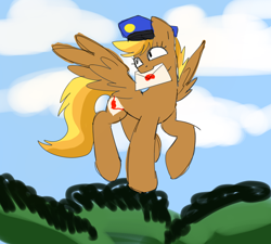 Size: 880x791 | Tagged: safe, artist:solixy406, swift reply, pegasus, pony, g4, female, flying, letter, mare, mouth hold