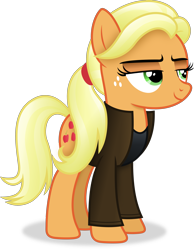 Size: 2828x3643 | Tagged: safe, artist:anime-equestria, applejack, earth pony, pony, g4, alternate hairstyle, blonde, blonde mane, blonde tail, clothes, female, high res, jacket, lidded eyes, mare, ponytail, simple background, smiling, smug, smugjack, solo, tail, transparent background, vector