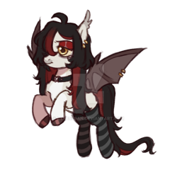 Size: 1280x1280 | Tagged: safe, artist:lynesssan, oc, oc only, bat pony, pony, clothes, deviantart watermark, female, mare, obtrusive watermark, simple background, socks, solo, striped socks, transparent background, watermark