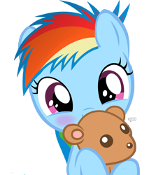 Size: 1780x2000 | Tagged: safe, artist:jan, artist:simbyfim, rainbow dash, pegasus, pony, g4, base used, cute, dashabetes, female, filly, filly rainbow dash, plushie, simple background, solo, teddy bear, toy, transparent background, younger