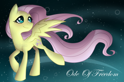 Size: 3000x2000 | Tagged: safe, artist:zeffdakilla, fluttershy, pegasus, pony, g4, flowing mane, galaxy, high res, looking up, raised hoof, raised leg, running, solo, song inspired, space, spread wings, wings