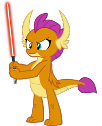 Size: 5225x6481 | Tagged: safe, artist:php170, smolder, dragon, g4, absurd resolution, badass, dark jedi, dragoness, female, horn, knights of ren, lightsaber, may the fourth be with you, simple background, sith, solo, star wars, tail, teenaged dragon, transparent background, vector, weapon, wings