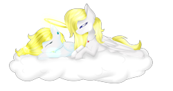 Size: 6000x3146 | Tagged: safe, artist:angellightyt, oc, oc:angel light, pegasus, pony, cloud, duo, halo, jewelry, lying down, necklace, on a cloud, pegasus oc, prone, simple background, transparent background, wings