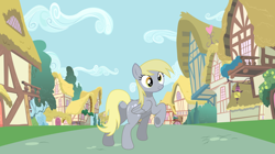 Size: 1520x854 | Tagged: safe, artist:mlpfan3991, derpy hooves, pegasus, pony, g4, bubble butt, butt, female, mare, plot, ponyville, raised hoof, sexy, smiling, solo, stupid sexy derpy, underhoof