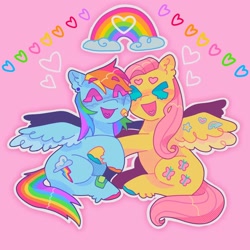 Size: 1440x1440 | Tagged: safe, artist:ariariari.png, fluttershy, rainbow dash, pegasus, pony, g4, bandaid, draw this in your style, duo, duo female, female, heart, lesbian, ship:flutterdash, shipping, spread wings, sticker, wings