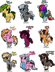 Size: 2734x3583 | Tagged: safe, artist:sexygoatgod, oc, oc only, earth pony, pegasus, pony, unicorn, adoptable, chibi, high res, simple background, transparent background