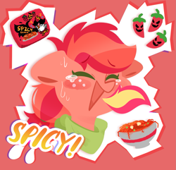 Size: 1357x1310 | Tagged: safe, artist:typhwosion, pepperdance, earth pony, pony, g4, bandana, fire, fire breath, food, solo, spicy