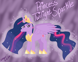 Size: 5000x4000 | Tagged: safe, artist:gingerdemonkitten666, twilight sparkle, alicorn, pony, g4, absurd resolution, crown, ethereal mane, ethereal tail, female, jewelry, looking at you, mare, older, older twilight, regalia, solo, tail, twilight sparkle (alicorn), wings
