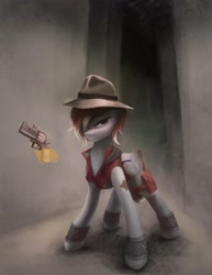 Size: 3165x4096 | Tagged: safe, artist:blvckmagic, oc, oc only, pony, unicorn, female, gun, hand, handgun, hat, horn, magic, magic hands, revolver, solo, telekinesis, unicorn oc