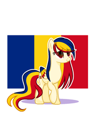 Size: 720x960 | Tagged: safe, artist:diniarvegafinahar, pegasus, pony, colored wings, female, flag, mare, multicolored wings, nation ponies, ponified, romania, simple background, solo, white background, wings
