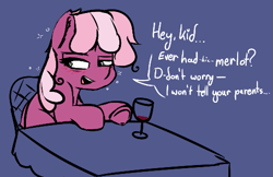 Size: 503x326 | Tagged: safe, artist:pinkberry, cheerilee, earth pony, pony, g4, aggie.io, alcohol, bad influence, colored sketch, doodle, drunk, drunk bubbles, female, glass, imminent foalcon, looking sideways, mare, sketch, solo, wine, wine glass