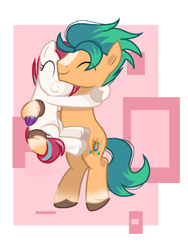 Size: 720x960 | Tagged: safe, artist:diniarvegafinahar, hitch trailblazer, zipp storm, earth pony, pegasus, pony, g4, g5, duo, duo male and female, eyes closed, female, g5 to g4, generation leap, male, mare, ship:stormblazer, shipping, simple background, stallion, straight, unshorn fetlocks, white background