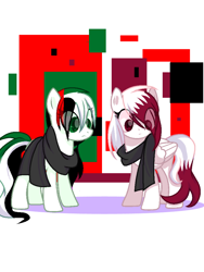 Size: 720x960 | Tagged: safe, artist:diniarvegafinahar, earth pony, pegasus, pony, clothes, duo, eye clipping through hair, female, mare, nation ponies, ponified, qatar, scarf, simple background, united arab emirates, white background