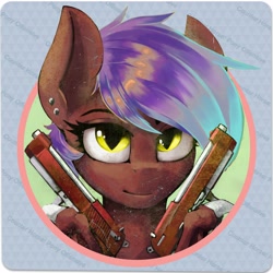 Size: 2400x2400 | Tagged: safe, artist:blvckmagic, oc, oc only, oc:picture perfect, bat pony, pony, beretta, claws, counter-strike: global offensive, dual wield, ear piercing, female, gun, handgun, high res, mare, piercing, pistol, solo, weapon