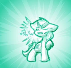 Size: 1194x1132 | Tagged: safe, artist:zutcha, lyra heartstrings, pony, unicorn, g4, bad singing, eyes closed, female, floppy ears, greenscale, mare, monochrome, music notes, open mouth, singing, solo