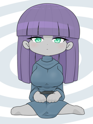 Size: 1668x2224 | Tagged: safe, artist:batipin, maud pie, human, equestria girls, g4, barefoot, big breasts, breasts, busty maud pie, chibi, feet, female, kneeling, solo