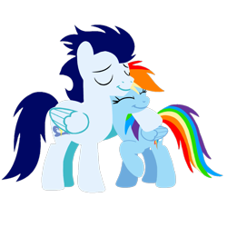 Size: 1099x1099 | Tagged: safe, artist:mlplary6, rainbow dash, soarin', pegasus, pony, g4, boyfriend and girlfriend, duo, eyes closed, female, hug, male, mare, ship:soarindash, shipping, simple background, smiling, stallion, straight, transparent background, vector