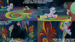 Size: 2000x1125 | Tagged: safe, edit, edited screencap, editor:quoterific, screencap, silverstream, yona, classical hippogriff, hippogriff, yak, g4, uprooted, paint, paint can