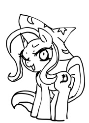 Size: 721x998 | Tagged: safe, artist:maren, trixie, pony, unicorn, g4, 2013, :3, black and white, female, grayscale, mare, monochrome, old art, one eye closed, open mouth, simple background, solo, white background, wink