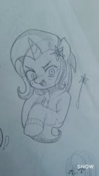 Size: 720x1280 | Tagged: safe, artist:maren, trixie, pony, unicorn, g4, 2017, annoyed, bust, doodle, equestria girls ponified, female, looking at you, mare, old art, ponified, solo, traditional art, tsundere, wand