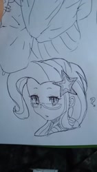 Size: 1170x2080 | Tagged: safe, artist:maren, trixie, human, equestria girls, g4, 2017, anime, bust, doodle, female, glasses, old art, portrait, question mark, solo, traditional art