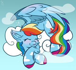 Size: 1300x1200 | Tagged: safe, artist:starcasteclipse, rainbow dash, pegasus, pony, g4, :p, cloud, colored hooves, cute, dashabetes, female, mare, on a cloud, sleeping, sleeping on a cloud, solo, tongue out, wings