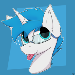 Size: 1500x1500 | Tagged: safe, artist:monycaalot, oc, oc:nhale, pony, unicorn, gift art, glasses, icon, looking up, solo, tongue out