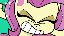 Size: 360x202 | Tagged: safe, screencap, fluttershy, pegasus, pony, cute-pocalypse meow, g4.5, my little pony: pony life, animated, female, gif, gritted teeth, mare, solo, teeth, weight lifting, weights