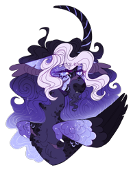 Size: 2584x3337 | Tagged: safe, artist:sleepy-nova, princess luna, pony, g4, alternate design, colored wings, curved horn, high res, horn, multicolored wings, simple background, solo, transparent background, white-haired luna, wings