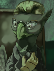 Size: 1560x2068 | Tagged: safe, artist:fly over, oc, griffon, equestria at war mod, bust, claws, clothes, glasses, griffon oc, male, necktie, portrait, suit