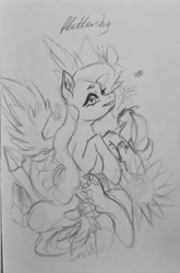 Size: 2460x3720 | Tagged: safe, artist:dankpegasista, derpibooru exclusive, fluttershy, bee, bird, butterfly, insect, parrot, pegasus, pony, g4, black and white, cheek fluff, crystal, cute, decoration, ear fluff, eyebrows, eyelashes, feathered wings, female, flower, flowing mane, food, friendship student, fruit, full body, gem, grayscale, high res, large wings, lemon slice, long eyelashes, long hair, long mane, long tail, looking at you, mare, minimalist, monochrome, pencil drawing, photo, pineapple, pose, raised hoof, rough sketch, shyabetes, sketch, smiling, smiling at you, smirk, solo, spread wings, sunflower, tail, traditional art, upright, wings, writing