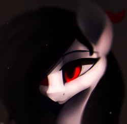 Size: 1368x1343 | Tagged: safe, artist:minckies, oc, oc only, earth pony, pony, bust, earth pony oc, hair over one eye, red eyes, solo