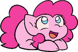 Size: 333x223 | Tagged: safe, alternate character, alternate version, artist:zutcha, pinkie pie, earth pony, pony, g4, cute, diapinkes, female, looking up, lying down, mare, open mouth, open smile, ponk, ponyloaf, prone, simple background, smiling, solo, transparent background