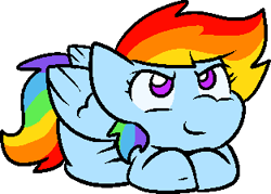 Size: 313x224 | Tagged: safe, alternate character, alternate version, artist:zutcha, rainbow dash, pegasus, pony, g4, cute, dashabetes, looking up, lying down, ponyloaf, prone, simple background, smiling, smirk, solo, transparent background