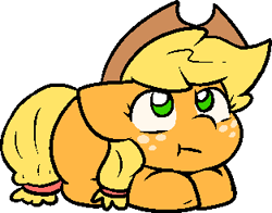 Size: 313x245 | Tagged: safe, alternate character, alternate version, artist:zutcha, applejack, earth pony, pony, g4, :t, cute, female, jackabetes, looking up, lying down, mare, ponyloaf, prone, simple background, solo, transparent background