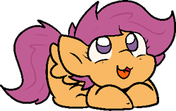 Size: 364x230 | Tagged: safe, alternate character, alternate version, artist:zutcha, scootaloo, pegasus, pony, g4, cute, cutealoo, female, filly, foal, looking up, lying down, ponyloaf, prone, simple background, smiling, solo, transparent background