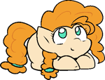 Size: 369x280 | Tagged: safe, alternate character, alternate version, artist:zutcha, pear butter, earth pony, pony, cute, female, looking up, lying down, mare, pearabetes, ponyloaf, prone, simple background, smiling, solo, transparent background